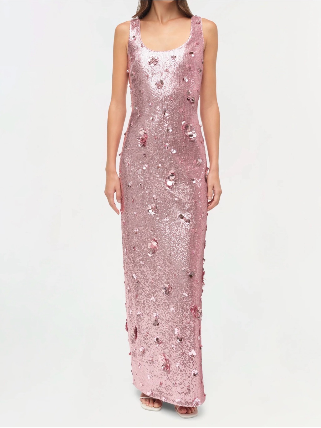 Sleeveless Sequin Maxi Dress In Dusty Rose Pink